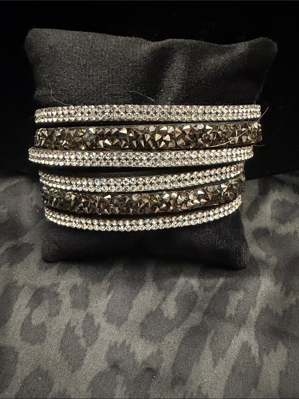 Crystal and Hematite Layered Wrap Bracelet - Black and Silver